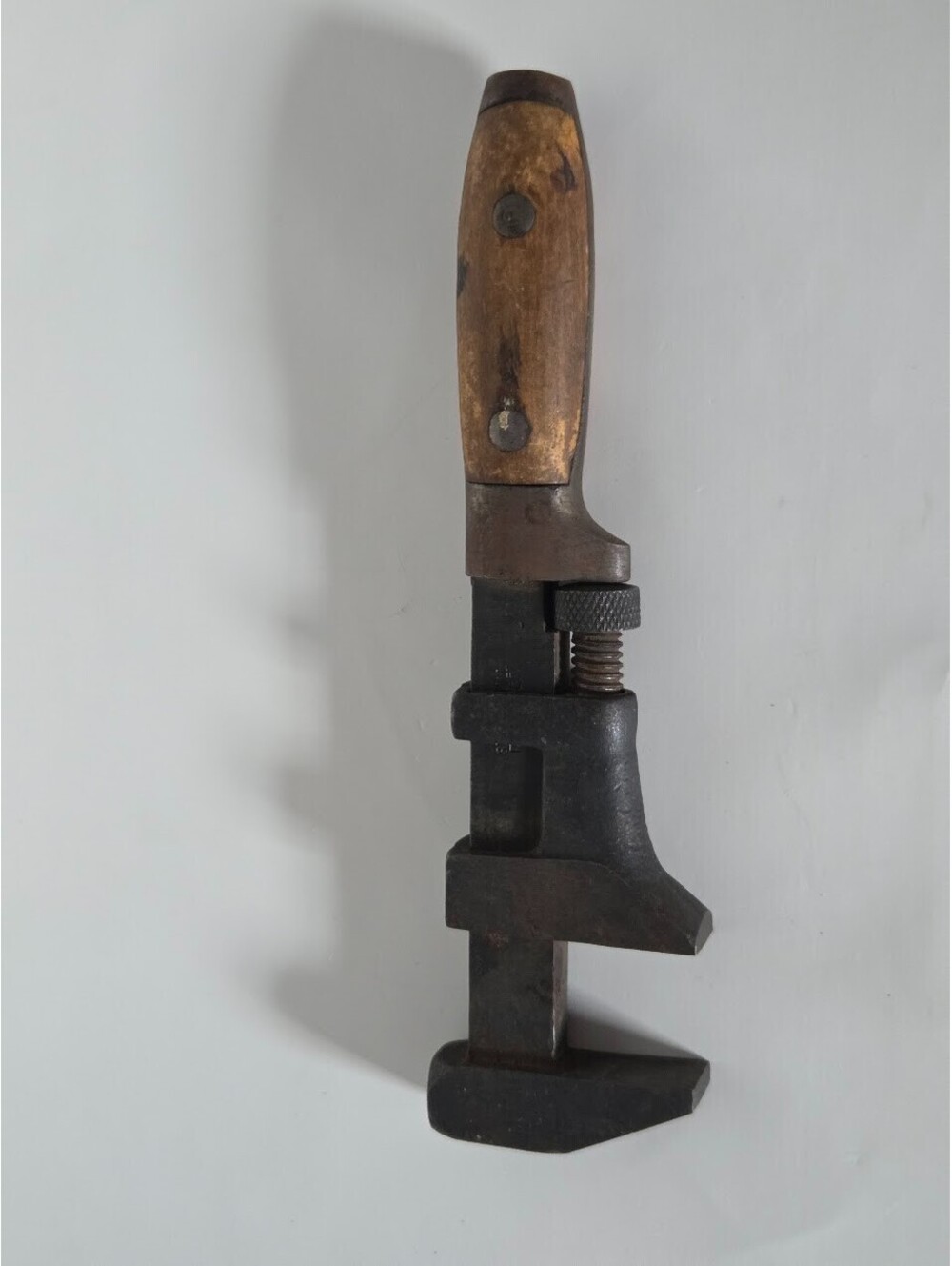 Stronghold P S & W Co Vintage Wood Handled Adjustable Monkey Pipe Wrench USA